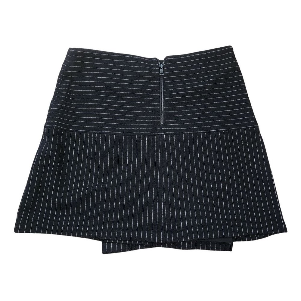 Alice + Olivia NWT Pinstripe Faux Wrap Black White Wool Mini Skirt 8 - Picture 3 of 5